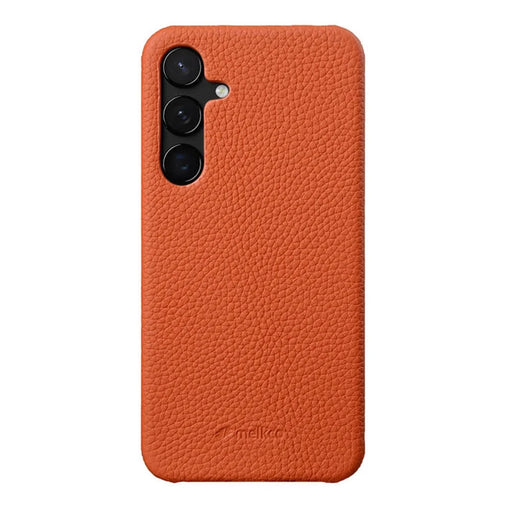 MELKCO For Samsung Galaxy S24 Case Genuine Cow Leather+PC Cell Phone Cover - Orange - 1