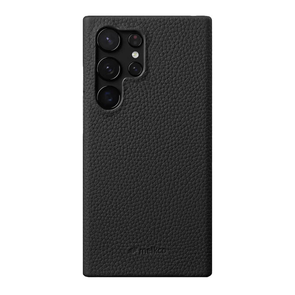 MELKCO For Samsung Galaxy S24 Ultra Cell Phone Case Genuine Cow Leather+PC Anti-scratch Cover - Black - 1