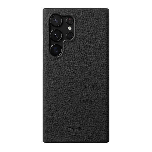 MELKCO For Samsung Galaxy S24 Ultra Cell Phone Case Genuine Cow Leather+PC Anti-scratch Cover - Black - 1