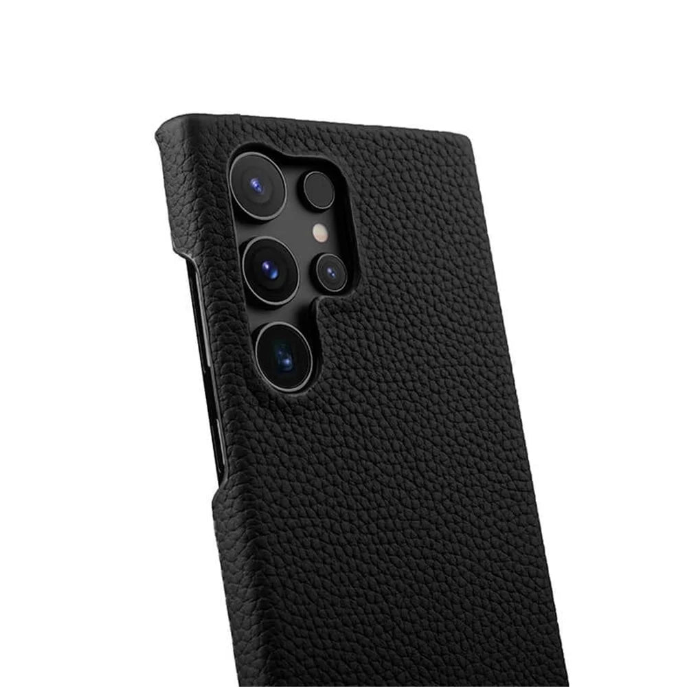 MELKCO For Samsung Galaxy S24 Ultra Cell Phone Case Genuine Cow Leather+PC Anti-scratch Cover - Black - 4