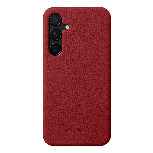 MELKCO For Samsung Galaxy S24+ Cell Phone Case Drop Proof Genuine Cow Leather+PC Cover - Red - 1