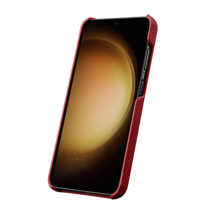 MELKCO For Samsung Galaxy S24+ Cell Phone Case Drop Proof Genuine Cow Leather+PC Cover - Red - 3