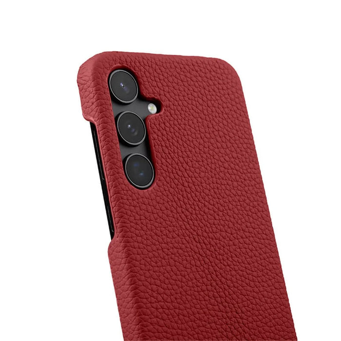 MELKCO For Samsung Galaxy S24+ Cell Phone Case Drop Proof Genuine Cow Leather+PC Cover - Red - 4