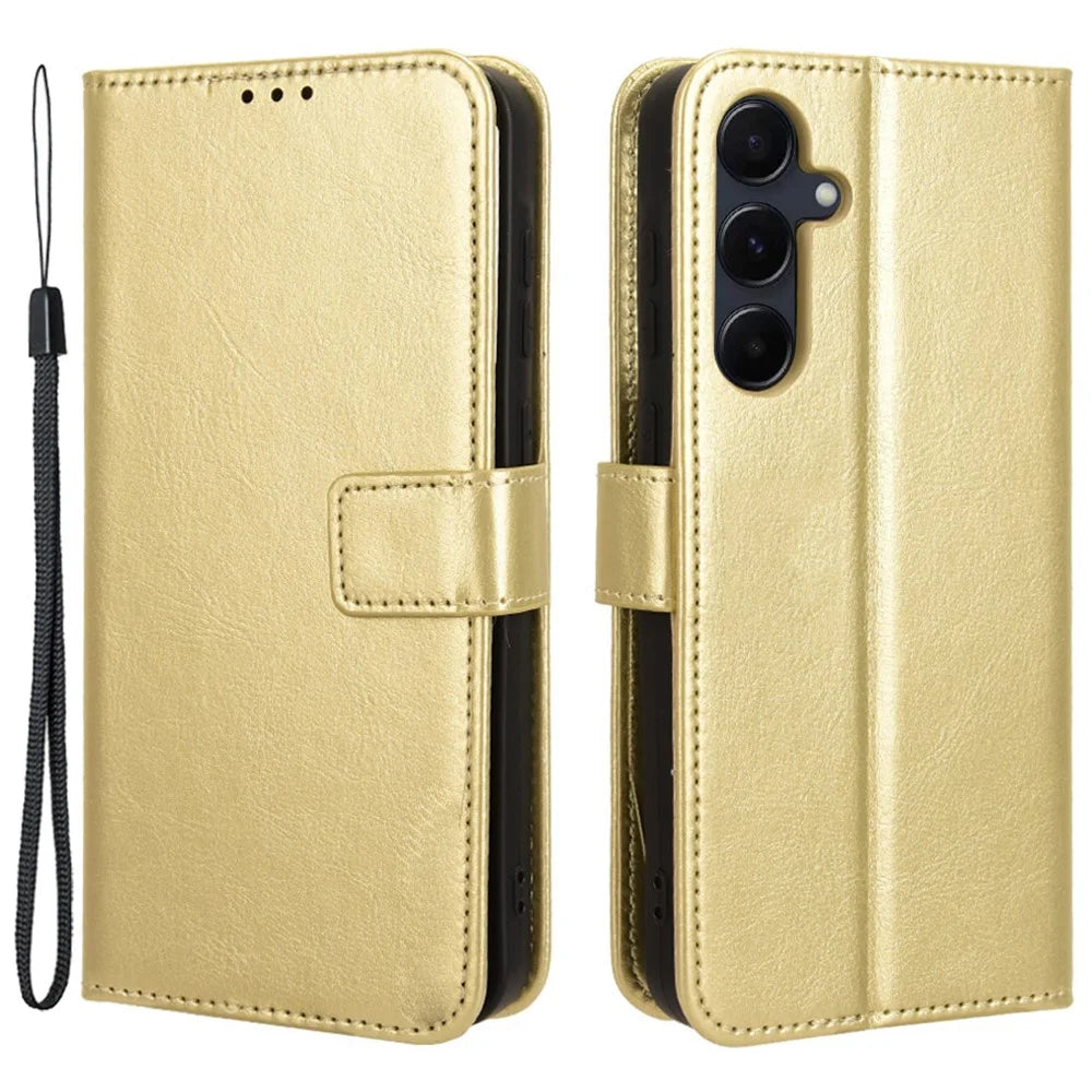 Case for Samsung Galaxy A55 5G Crazy Horse Texture Leather Wallet Shockproof Cover - Gold - 1