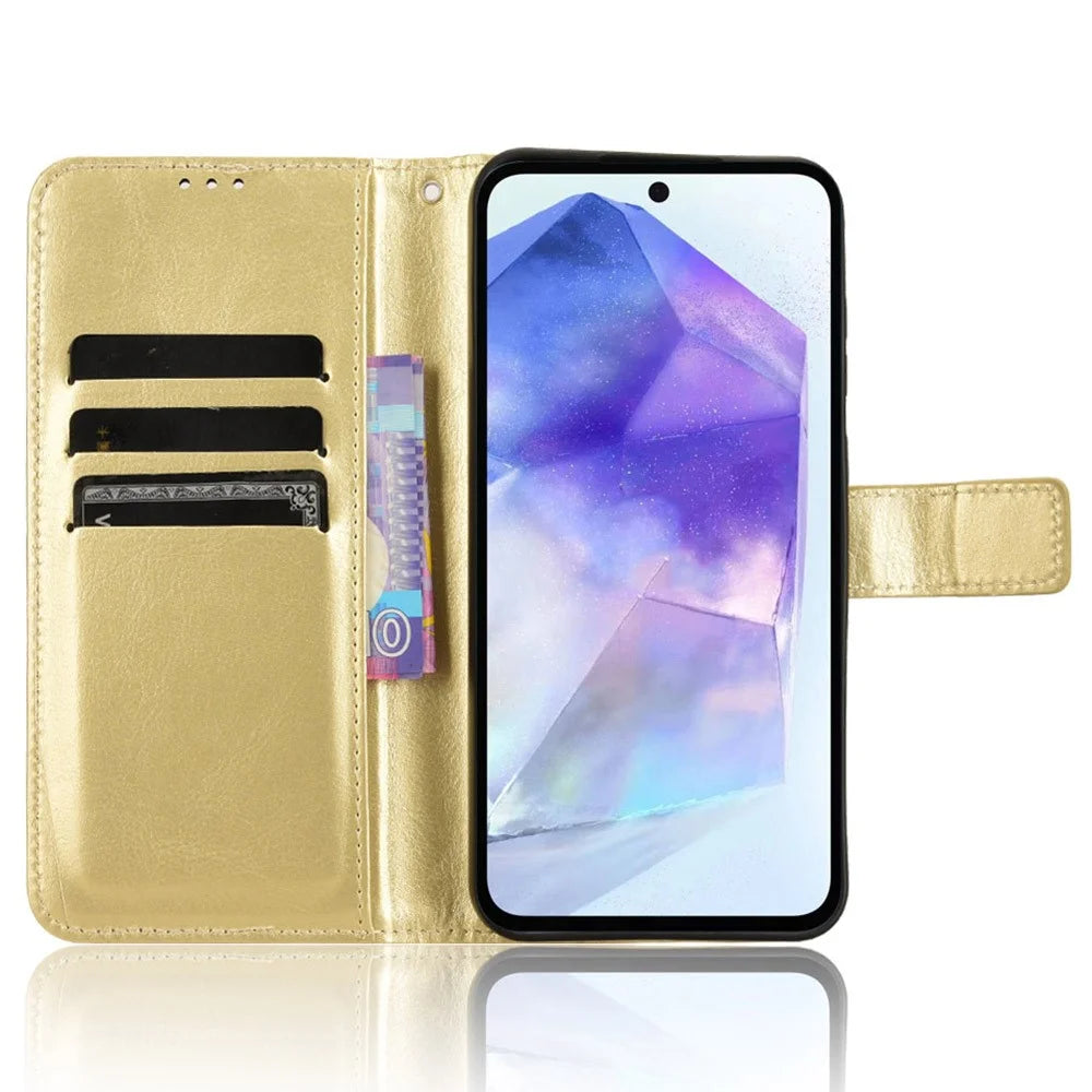Case for Samsung Galaxy A55 5G Crazy Horse Texture Leather Wallet Shockproof Cover - Gold - 2