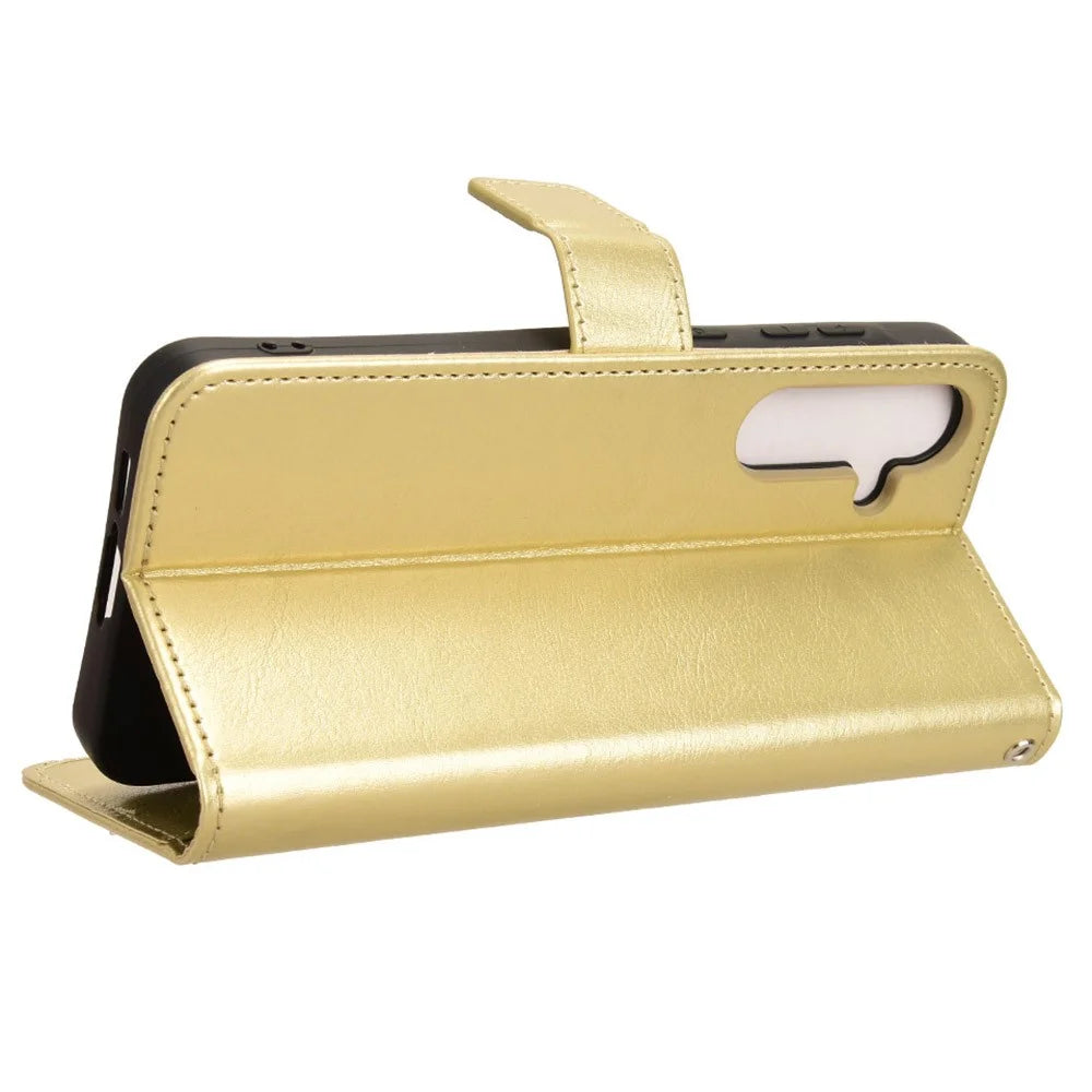 Case for Samsung Galaxy A55 5G Crazy Horse Texture Leather Wallet Shockproof Cover - Gold - 3