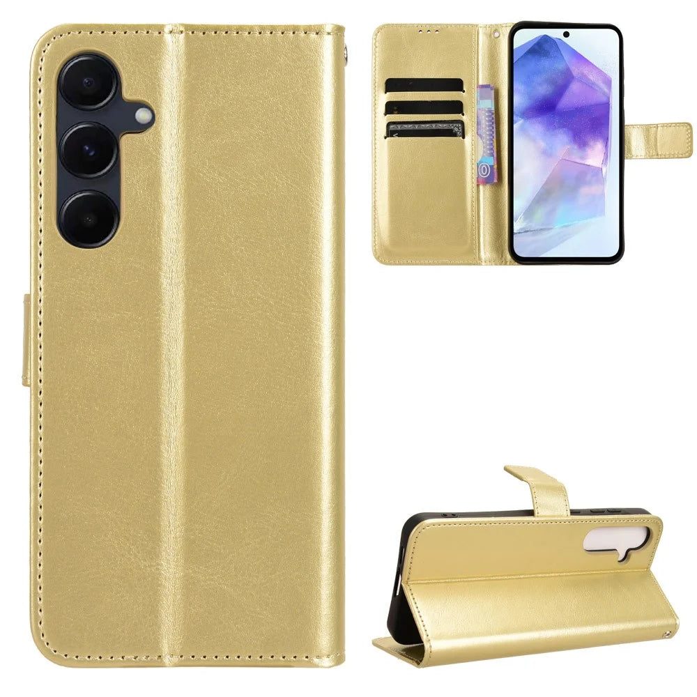 Case for Samsung Galaxy A55 5G Crazy Horse Texture Leather Wallet Shockproof Cover - Gold - 7