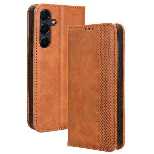 For Samsung Galaxy A55 5G Phone Case Retro Leather Wallet Flip Cover - Brown - 1