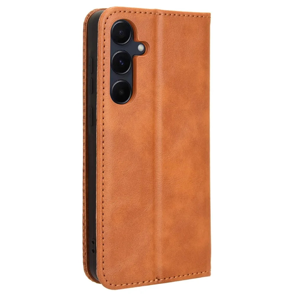 For Samsung Galaxy A55 5G Phone Case Retro Leather Wallet Flip Cover - Brown - 6