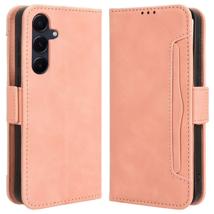 For Samsung Galaxy A55 5G Leather Phone Case Multiple Card Slots Stand Cover - Pink - 1