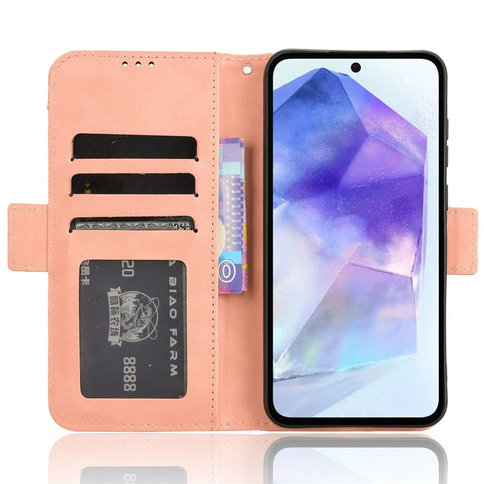 For Samsung Galaxy A55 5G Leather Phone Case Multiple Card Slots Stand Cover - Pink - 2
