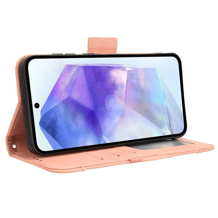 For Samsung Galaxy A55 5G Leather Phone Case Multiple Card Slots Stand Cover - Pink - 3