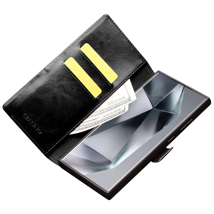 QIALINO For Samsung Galaxy S24 Ultra Wallet Case Genuine Cow Leather Folio Flip Cover - Black - 2