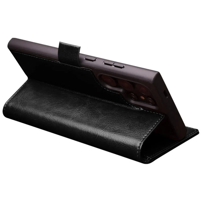 QIALINO For Samsung Galaxy S24 Ultra Wallet Case Genuine Cow Leather Folio Flip Cover - Black - 3