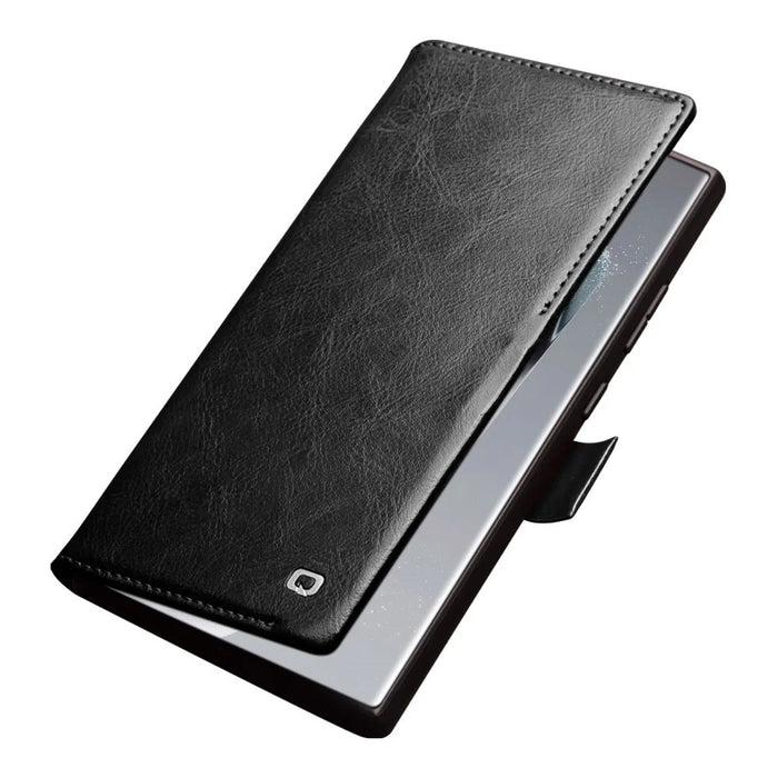QIALINO For Samsung Galaxy S24 Ultra Wallet Case Genuine Cow Leather Folio Flip Cover - Black - 4