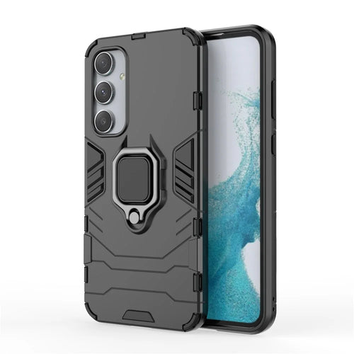 For Samsung Galaxy A35 5G Cell Phone Case PC + TPU Anti-scratch Cover with Ring Kickstand - Black - 1