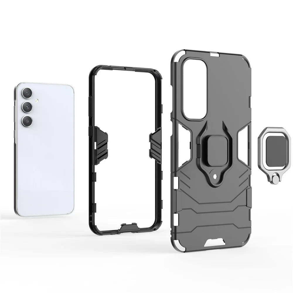 For Samsung Galaxy A35 5G Cell Phone Case PC + TPU Anti-scratch Cover with Ring Kickstand - Black - 2