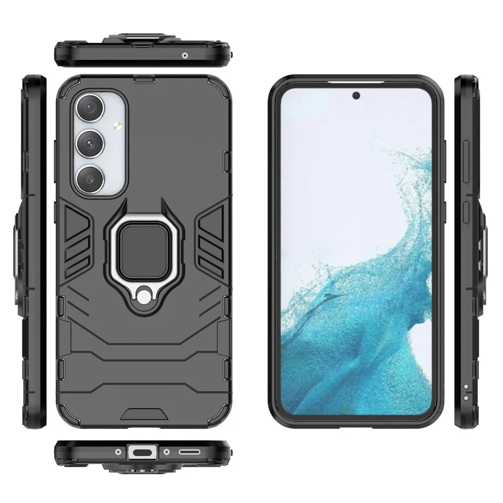 For Samsung Galaxy A35 5G Cell Phone Case PC + TPU Anti-scratch Cover with Ring Kickstand - Black - 4