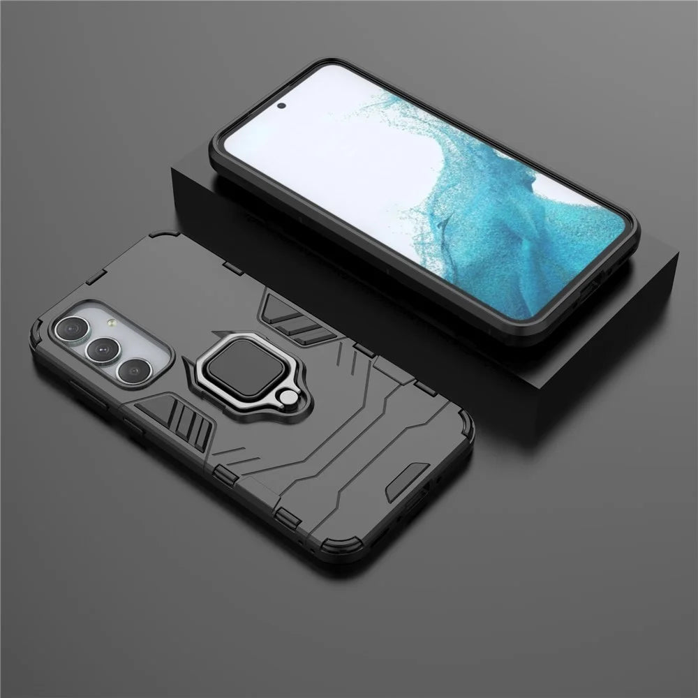 For Samsung Galaxy A35 5G Cell Phone Case PC + TPU Anti-scratch Cover with Ring Kickstand - Black - 5