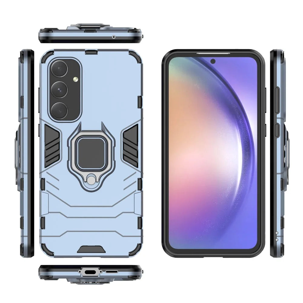 For Samsung Galaxy A55 5G Case Anti-drop PC + TPU Ring Kickstand Phone Shell - Blue - 4