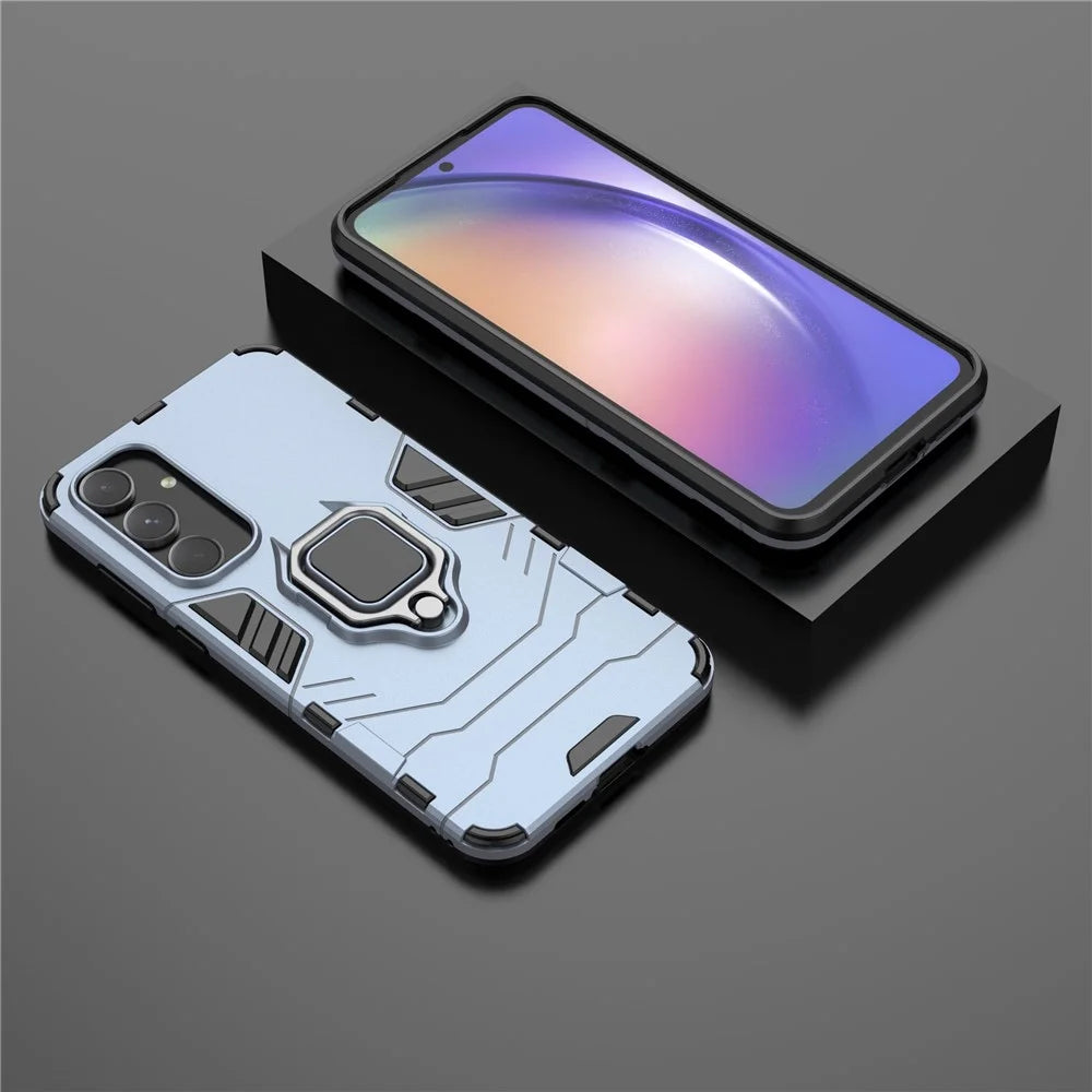For Samsung Galaxy A55 5G Case Anti-drop PC + TPU Ring Kickstand Phone Shell - Blue - 5