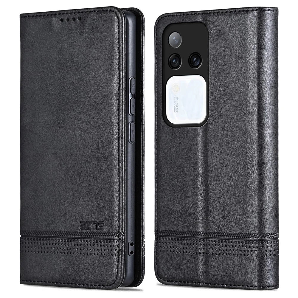 AZNS For vivo S18 Pro 5G Magnetic Case Leather Wallet Stand Phone Cover - Black - 1
