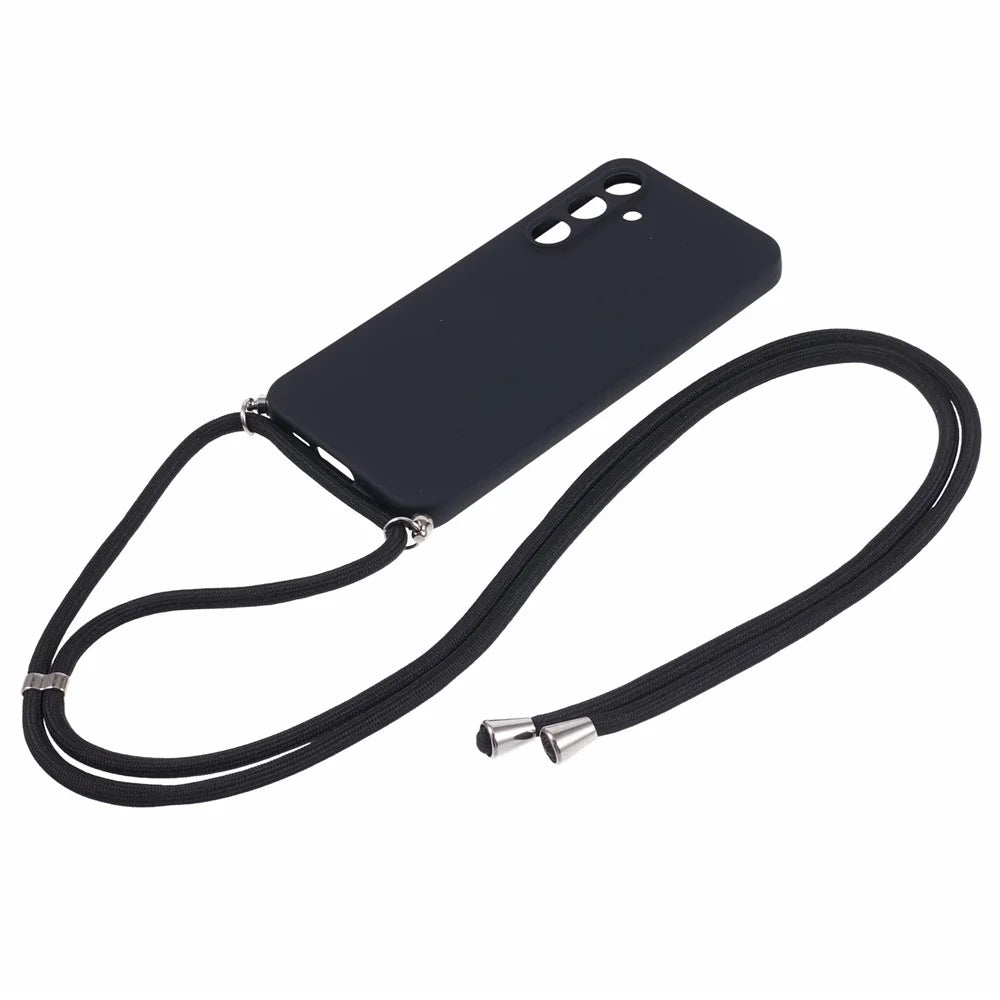 For Samsung Galaxy A55 5G Phone Case TPU Rubberized Protective Cover with Lanyard - Black - 2