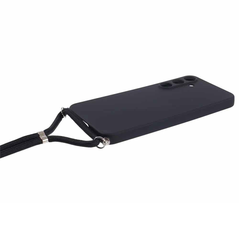 For Samsung Galaxy A55 5G Phone Case TPU Rubberized Protective Cover with Lanyard - Black - 4
