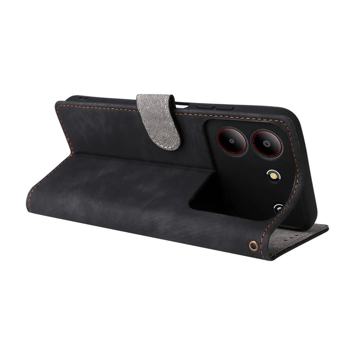 For ZTE Blade A54 Wallet Case Leather RFID Blocking Phone Cover with Hand Strap - Black - 4