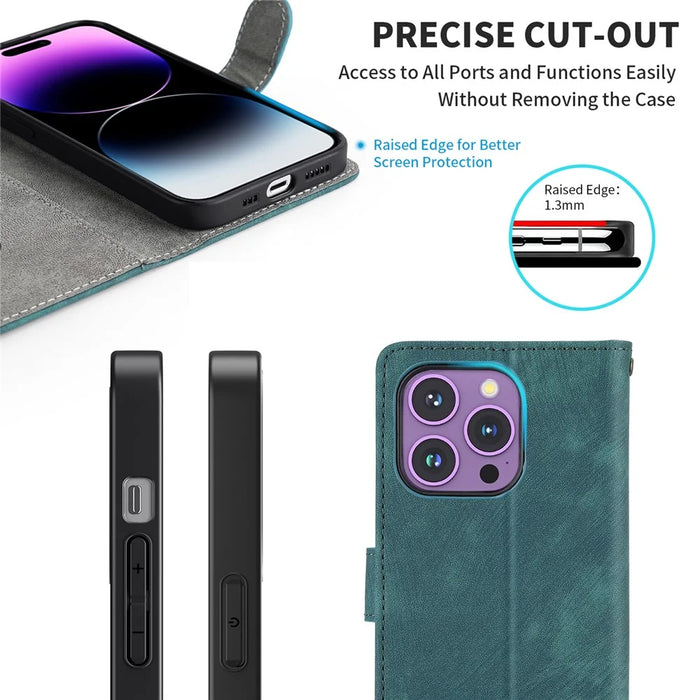 For ZTE Blade A54 Wallet Case Leather RFID Blocking Phone Cover with Hand Strap - Black - 6