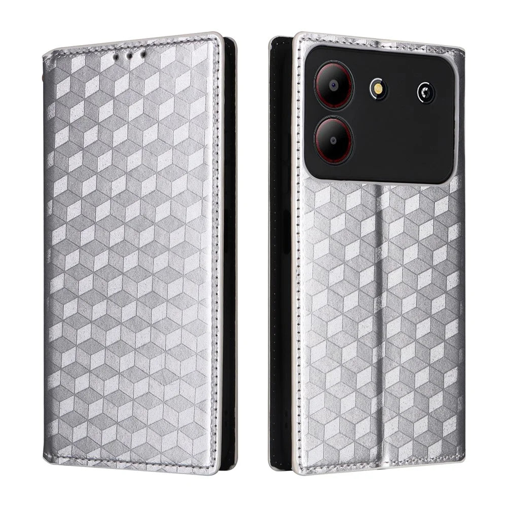 For ZTE Blade A54 Leather Case Magnetic Auto Closing Phone Wallet Cover - Silver - 1
