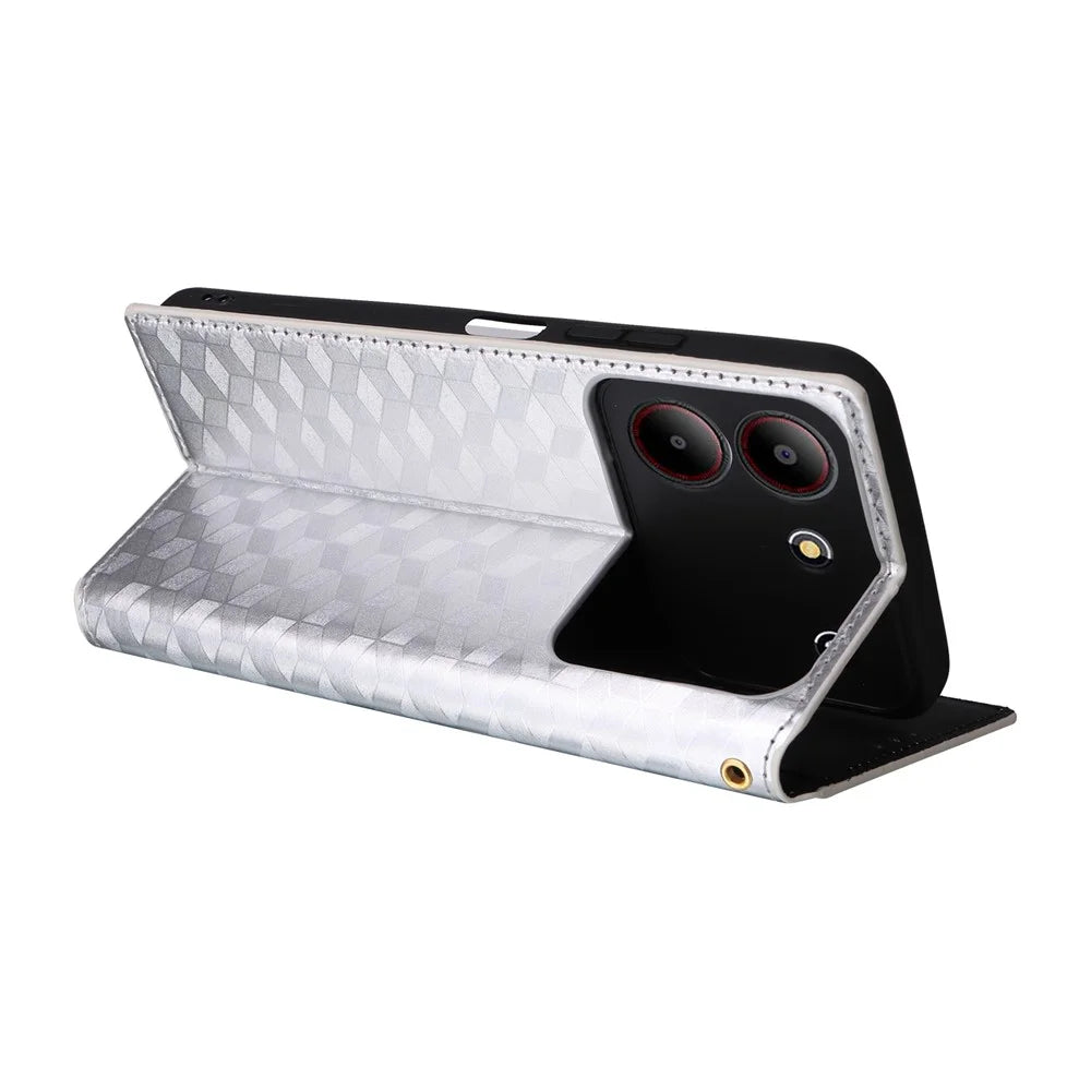 For ZTE Blade A54 Leather Case Magnetic Auto Closing Phone Wallet Cover - Silver - 4