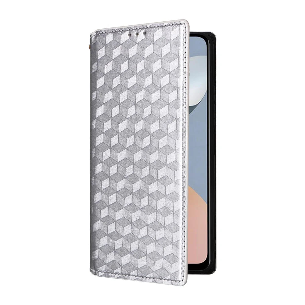 For ZTE Blade A54 Leather Case Magnetic Auto Closing Phone Wallet Cover - Silver - 5