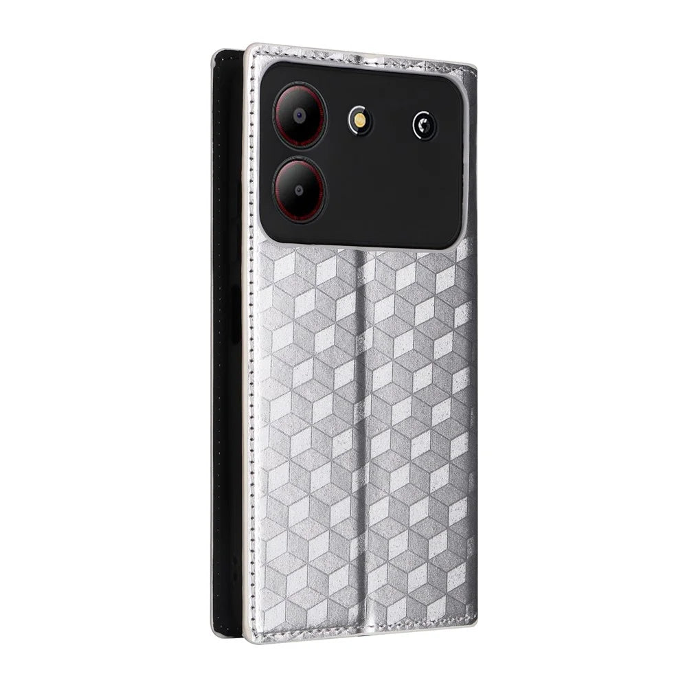 For ZTE Blade A54 Leather Case Magnetic Auto Closing Phone Wallet Cover - Silver - 6