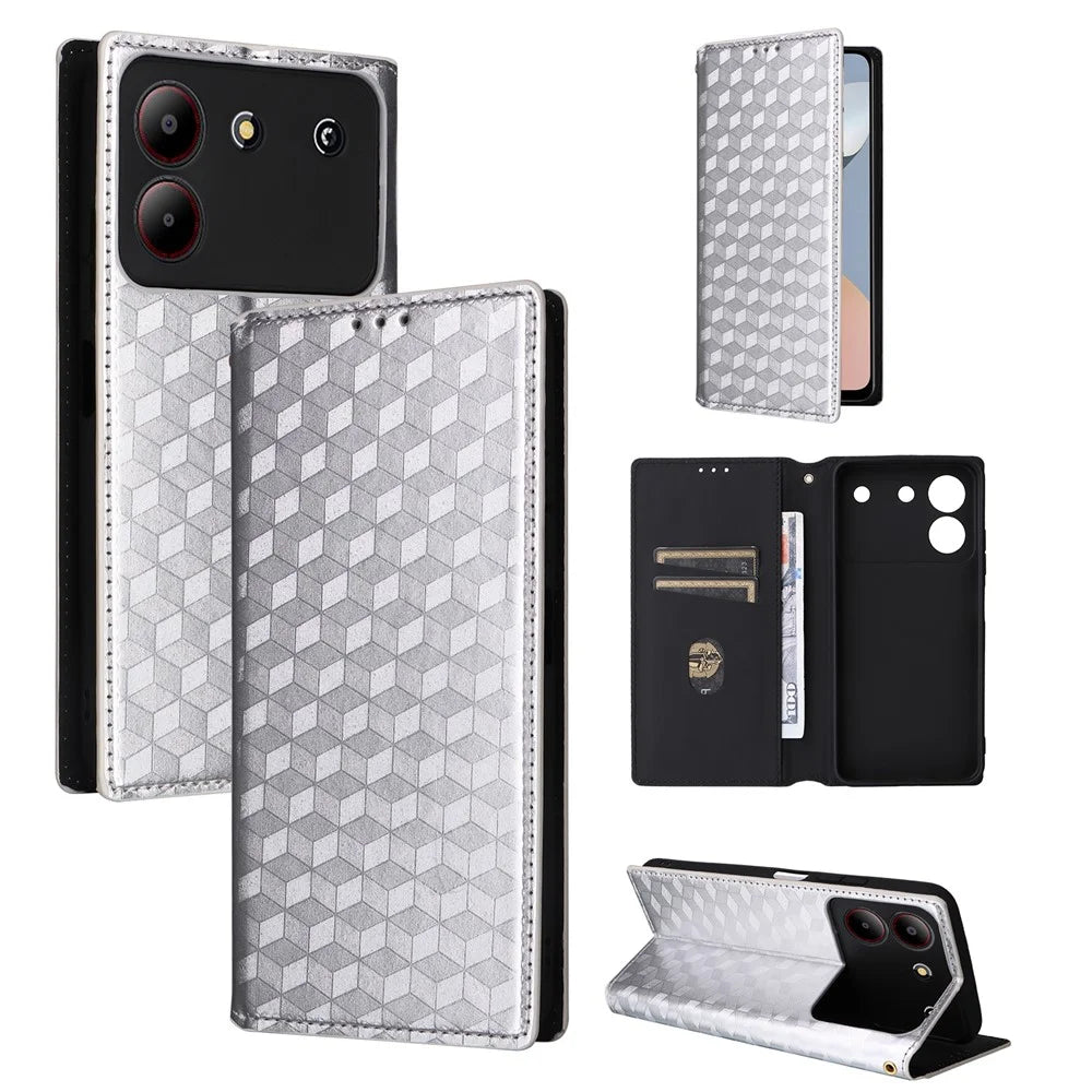 For ZTE Blade A54 Leather Case Magnetic Auto Closing Phone Wallet Cover - Silver - 7