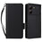 For ZTE Blade A54 Case Leather Wallet Phone Cover with Wrist Strap - Black - 1