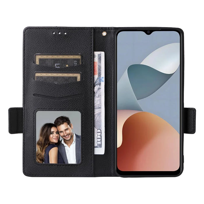 For ZTE Blade A54 Case Leather Wallet Phone Cover with Wrist Strap - Black - 2