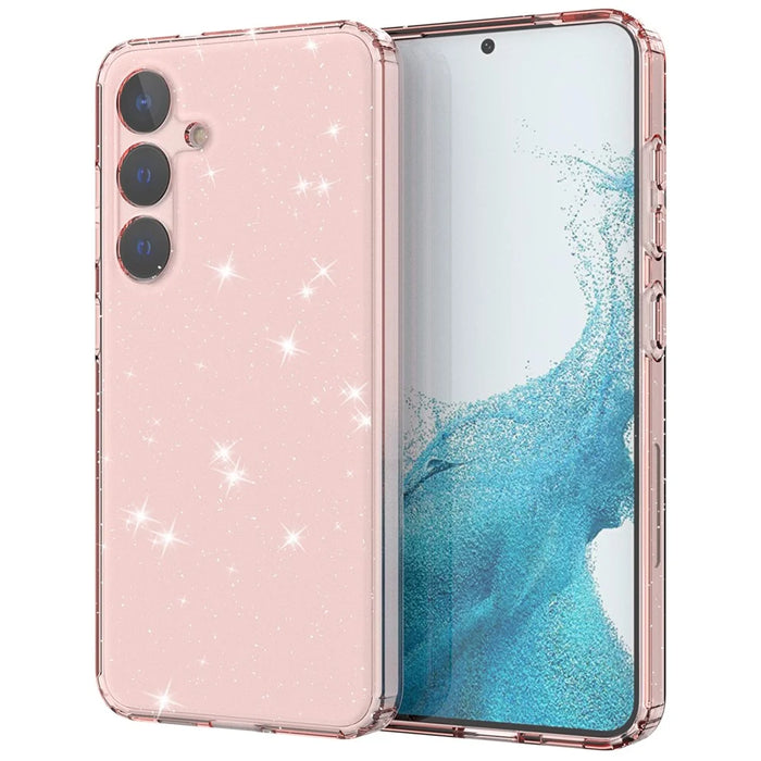 For Samsung Galaxy S24 TPU Case Glitter Clear Phone Back Cover - Transparent Pink - 1