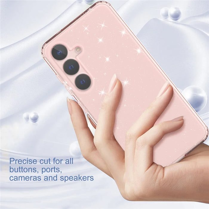 For Samsung Galaxy S24 TPU Case Glitter Clear Phone Back Cover - Transparent Pink - 6
