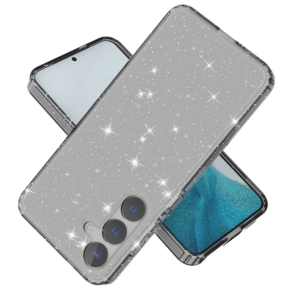 For Samsung Galaxy S24+ Clear Phone Case Soft TPU Cover Glitter Powder - Transparent Black - 2