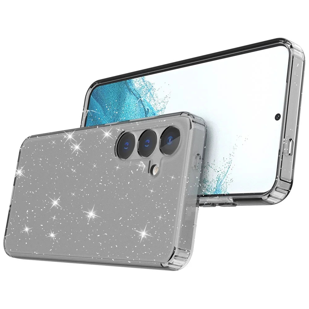 For Samsung Galaxy S24+ Clear Phone Case Soft TPU Cover Glitter Powder - Transparent Black - 3