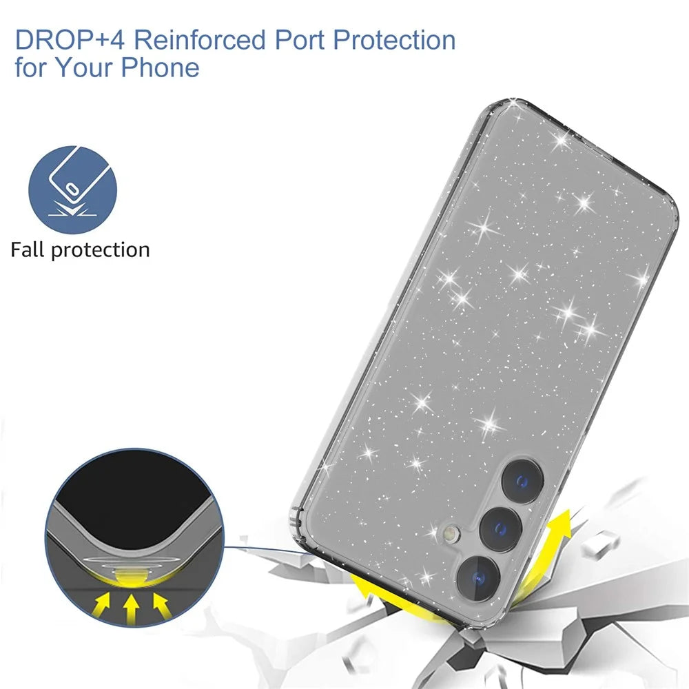 For Samsung Galaxy S24+ Clear Phone Case Soft TPU Cover Glitter Powder - Transparent Black - 4