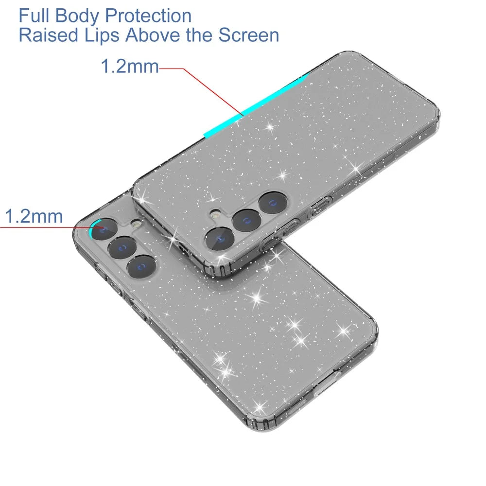 For Samsung Galaxy S24+ Clear Phone Case Soft TPU Cover Glitter Powder - Transparent Black - 5