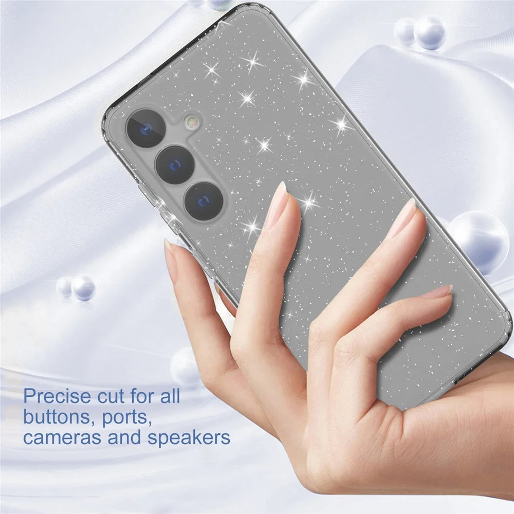 For Samsung Galaxy S24+ Clear Phone Case Soft TPU Cover Glitter Powder - Transparent Black - 6