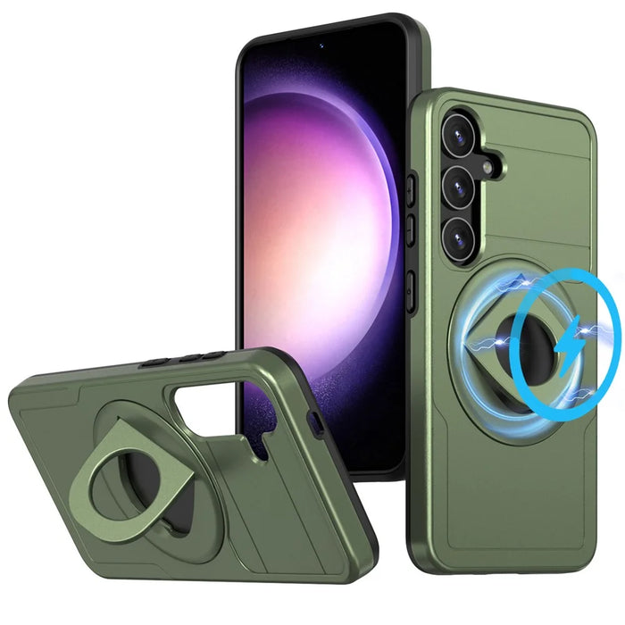 For Samsung Galaxy S24+ Phone Case Magnetic Kickstand Cover Magnetic Case - Green - 1