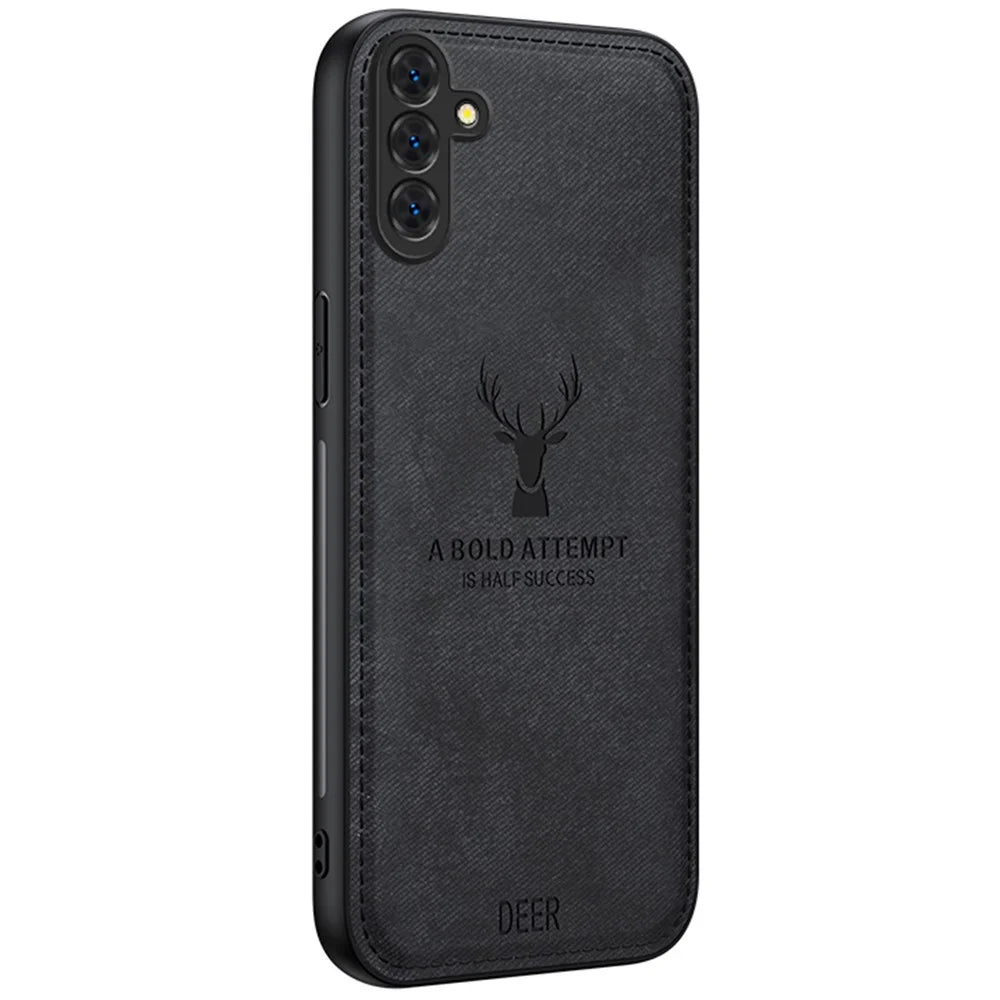 For Samsung Galaxy A15 4G / 5G Phone Case Imprinted Deer Pattern PU Leather Back Cover - Black - 1