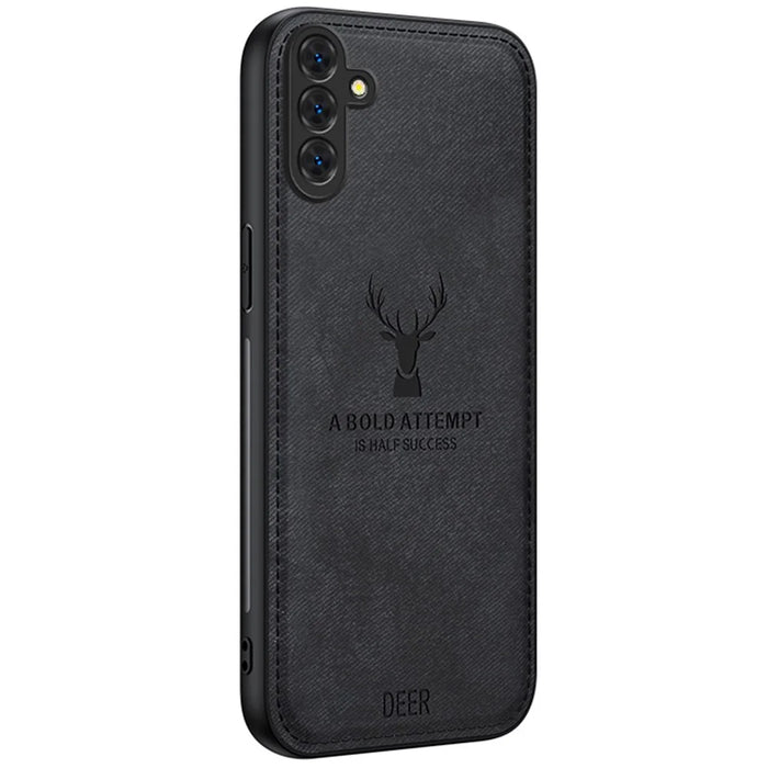 For Samsung Galaxy A15 4G / 5G Phone Case Imprinted Deer Pattern PU Leather Back Cover - Black - 1