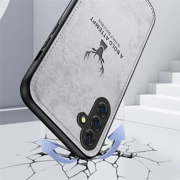 For Samsung Galaxy A15 4G / 5G Phone Case Imprinted Deer Pattern PU Leather Back Cover - Black - 6