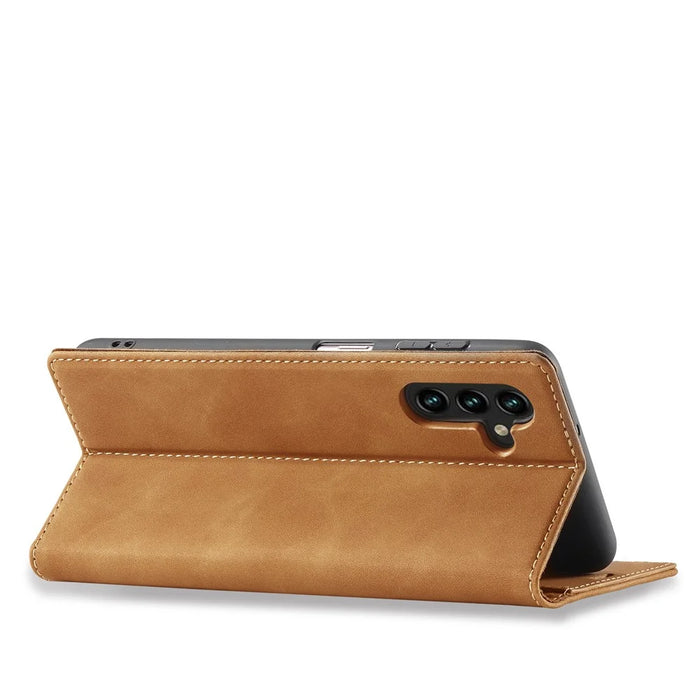 LC.IMEEKE For Samsung Galaxy A15 4G / 5G Microfiber Leather Case Strong Magnetic Suction Phone Cover - Brown - 2