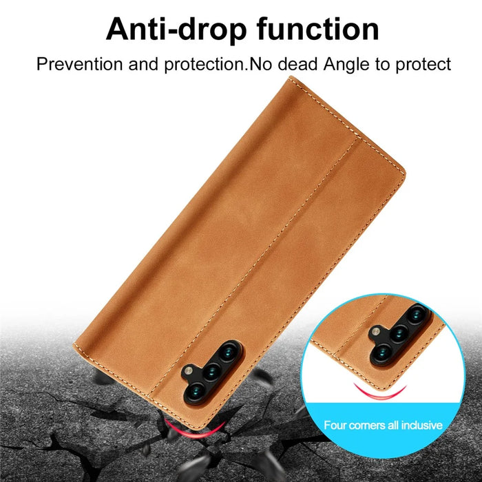 LC.IMEEKE For Samsung Galaxy A15 4G / 5G Microfiber Leather Case Strong Magnetic Suction Phone Cover - Brown - 7